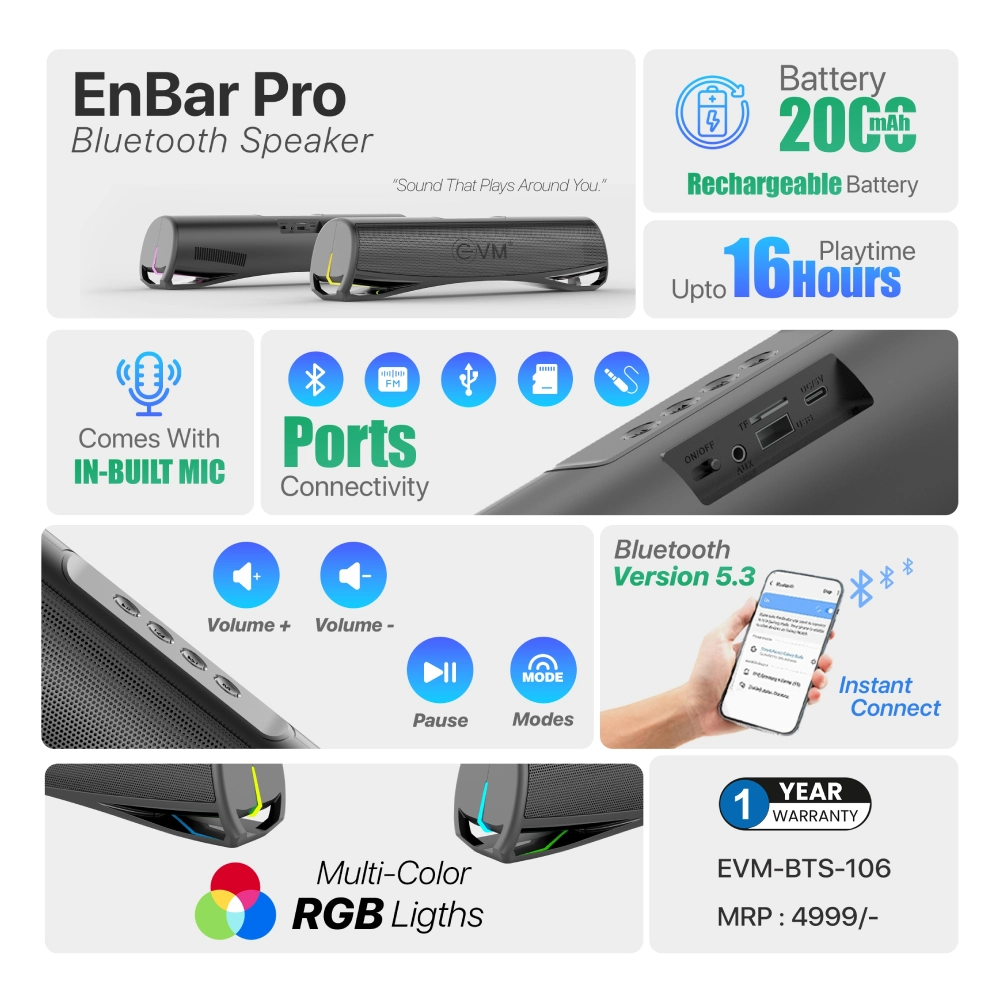EVM Bluetooth Sound Bar EnBar Pro RGB 24w view 4
